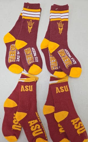 ST55 YOUTH 1-5 NCAA ARIZONA STATE SUN DEVILS MSU Crew Socks Lot of 4 Pair New