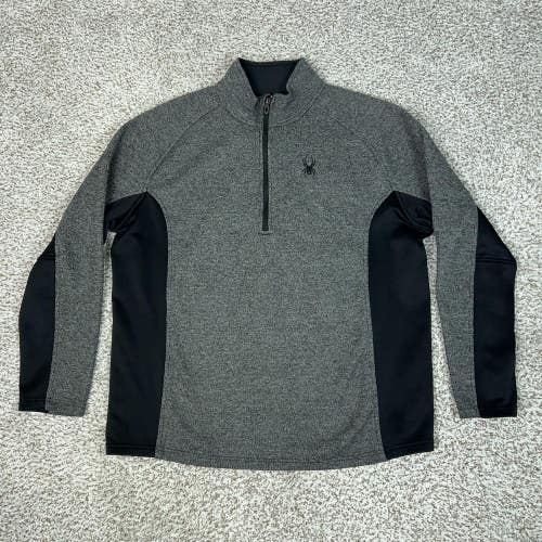 Spyder Pullover Mens 2XL Gray Black Quarter Zip Fleece Athletic Ski Layer Core