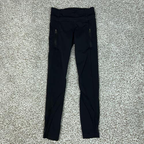 Lululemon Pants Womens 2 Black Zip Pocket Mesh Leggings Athletic Yoga Running