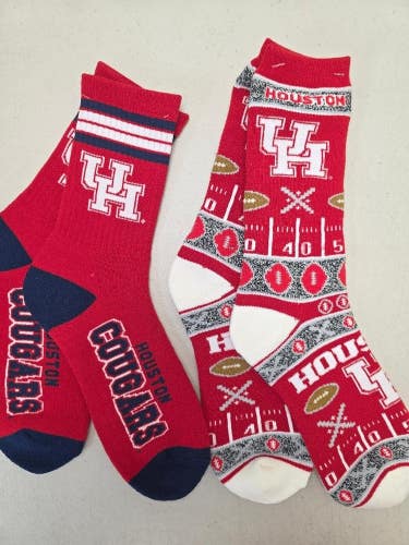 ST6 Mens NCAA HOUSTON COUGARS Crew Socks Lot of 2 Pair LARGE New