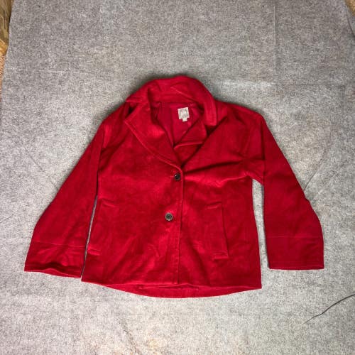 J Jill Womens Coat Medium Red Wool Blend Peacoat Jacket Office Work About Town
