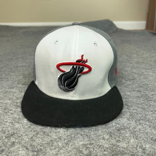 Miami Heat Mens Hat Medium Strap Back White Gray Cap New Era Basketball NBA Logo