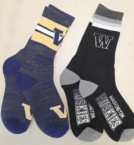 ST9 MENS NCAA WASHINGTON HUSKIES Crew Socks Lot of 2 Pair LARGE New
