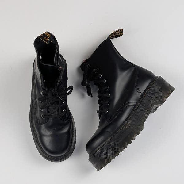 Dr Martens Jadon Platform Boots Black Leather Zip Grunge