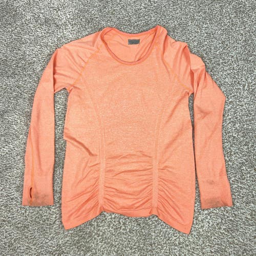 Athleta Shirt Womens XL Orange Long Sleeve Ruched Thumbholes Running Gym Workout