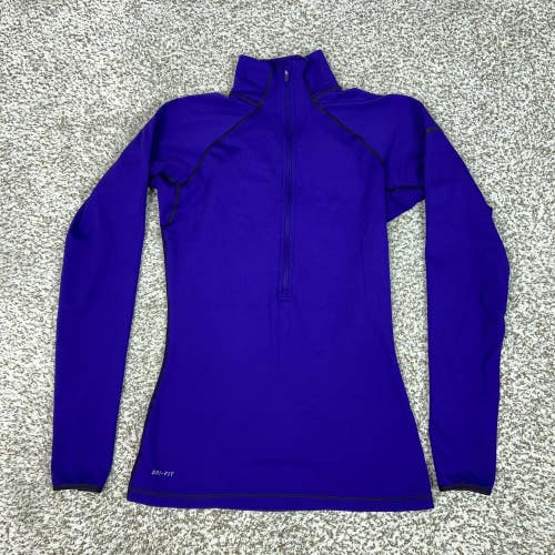 Nike Pullover Womens Small Purple Dri-FIT Nike Pro 1/4 Zip Mock Neck Running Gym