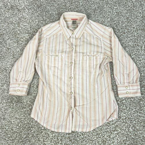 The North Face Shirt Womens Small White Stripe 3/4 Roll Tab Button Cotton Top