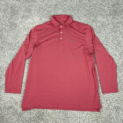 Vineyard Vines Polo Shirt Mens 2XL Red Striped Performance Long Sleeve Golf