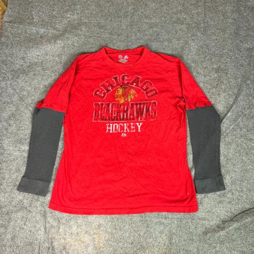 Chicago Blackhawks Mens Shirt Extra Large Red Gray Tee Thermal Retro Hockey NHL