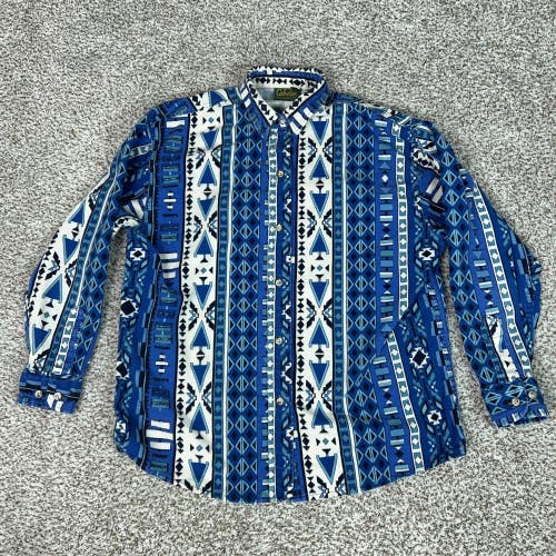 Vintage Cabelas Shirt Women Large Blue Aztec Southwestern Button Front 90s Print
