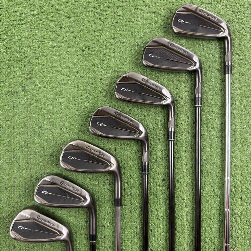 Taylormade Qi Gunmetal Black Iron Set 5-PW AW KBS Max MT 85g Stiff Flex Steel