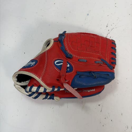 Rawlings Player Series Baseball Glove, RHT, Red/Blue, 10.5"