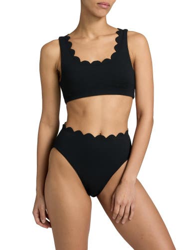 Beach Riot Madison Bikini Top Women's Medium Black Waffle Scalloped Trim GBO3804
