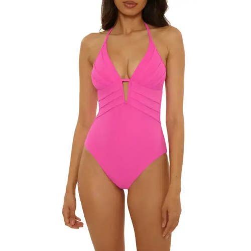 BECCA by Rebecca Virtue Modern Edge Swimsuit Women's Small Pink Pleated GBO3678