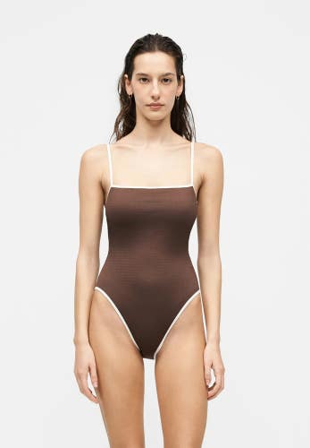 Seafolly Beach Bound Swimsuit Womens 12 Dark Chocolate Square Neck Beach GBO3604