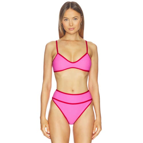 Beach Riot Leona Bikini Top Women's Small Electric Pink Stretch Swimwear GBO3814