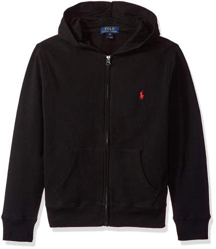 Polo Ralph Lauren Hoodie Boys Medium Black Fleece Long Sleeve Full Zip GBO3704