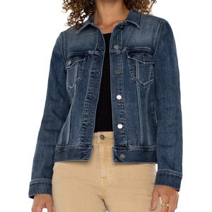 Liverpool Los Angeles Trucker Jacket Women's Medium Blue Denim Stretch GBO3914