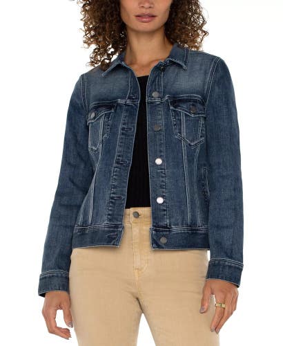 Liverpool Los Angeles Trucker Jacket Women's Medium Blue Denim Stretch GBO3914
