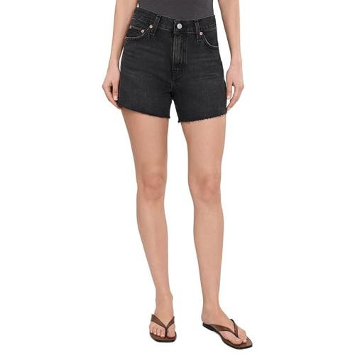 Levi's Premium Ribcage Shorts Women's 26 Black Denim Mid Rise Frayed Hem GBO3812