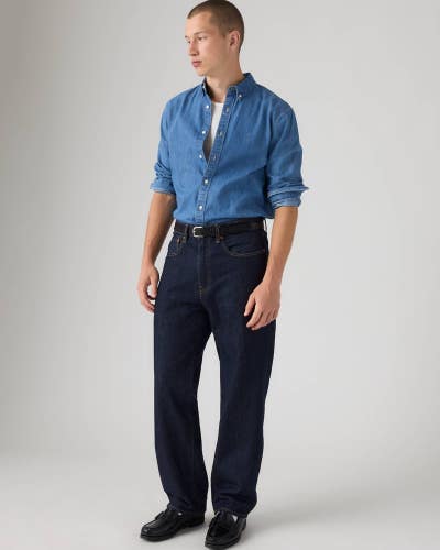 Levi's 568 Jeans Men 32 Blue Denim Cotton Dark Wash Straight Leg Zip Fly GBO3822