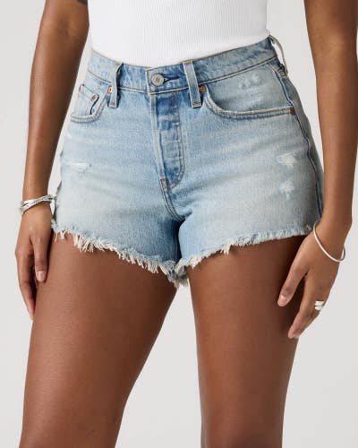 Levi's 501 Shorts Womens 34 Got Looks Denim Cotton Medium Wash High Rise GBO3821