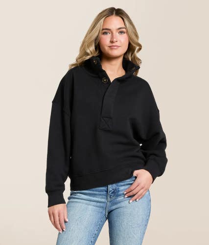 Free People Timeless Sweatshirt Women's Small Black French Terry Lined GBO3716