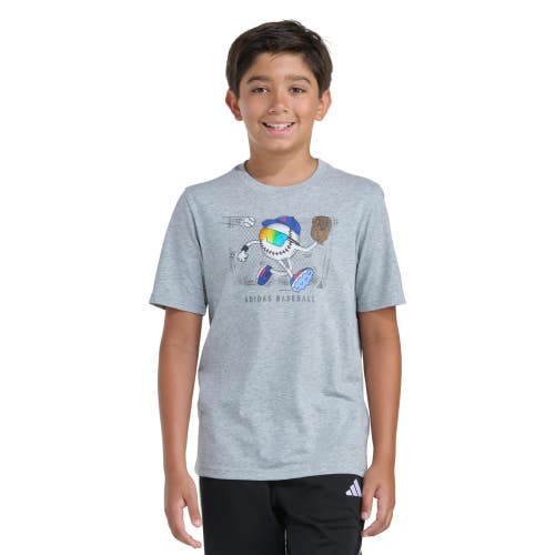 Adidas T-Shirt Boys Large Heather Gray Stunner Outfield Baseball Graphic GBO3784