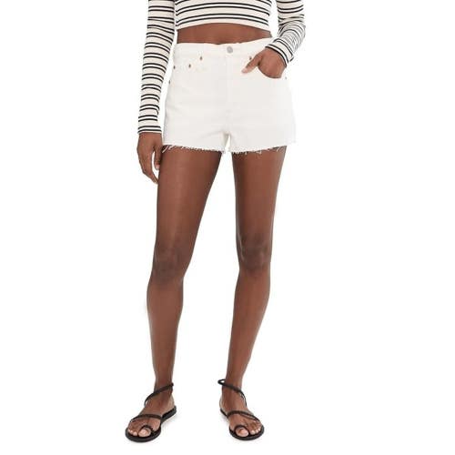 Levi's Premium 501 Shorts Womens 27 Off White Denim Original Fit Raw Hem GBO3858
