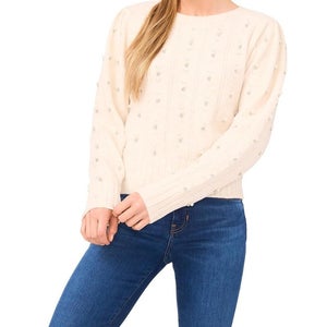CeCe Sweater Women's Large Buttercream Embellished Long Sleeve Pullover GBO3647
