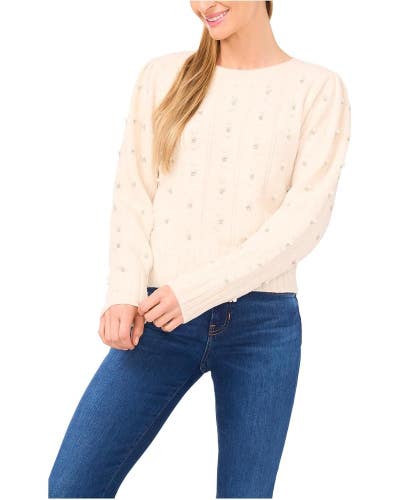 CeCe Sweater Women's Large Buttercream Embellished Long Sleeve Pullover GBO3647