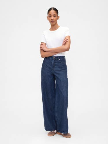 Gap Dny Baggy Jeans Women's 28x6 Blue Denim Cotton Mid Rise Wide Leg GBO3838