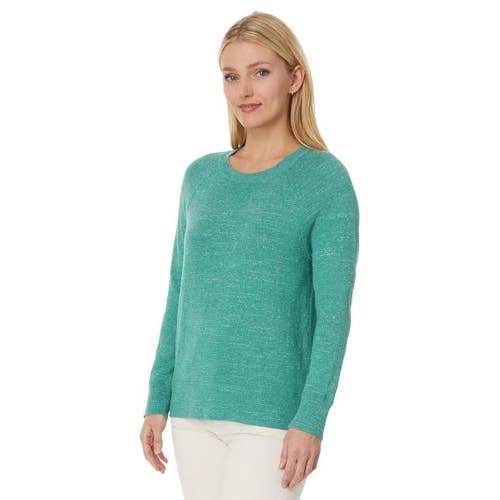 L.L.Bean Sweater Womens M Heather Green Organic Slub Cotton Crew Neck GBO3852