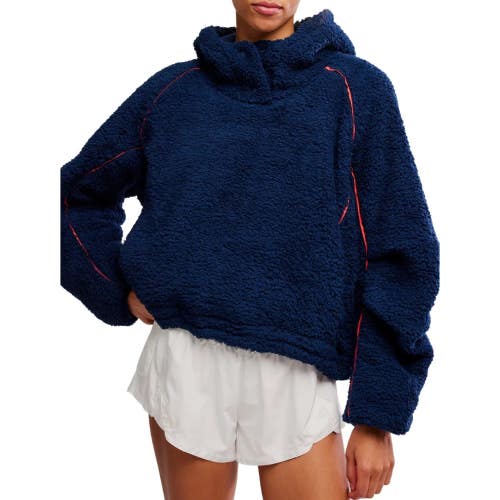 Free People FP Movement Jacket Women's Large Midnight Navy Fleece Hooded GBO3728