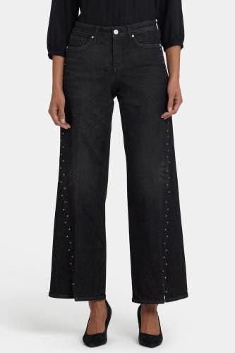 NYDJ Teresa Jeans Women's 2 French Nightfall Denim Rhinestone Wide Leg GBO3883