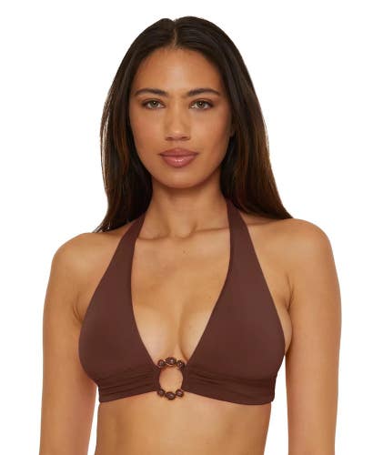 Becca Marble Canyon Ring Halter Bikini Top Women's Medium Mocha Swimwear GBO3719