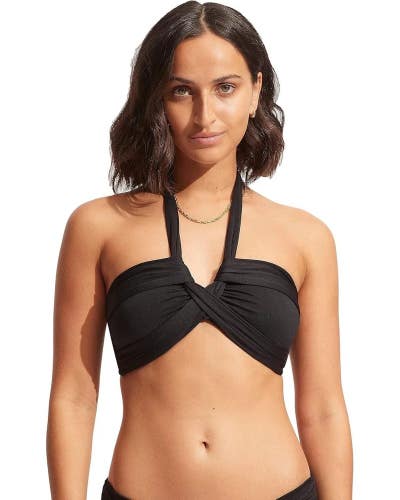 Seafolly Collective Halter Bandeau Bikini Top Women's 2 Black Swimwear GBO3751