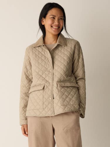 Eileen Fisher Jacket Women's Medium Biscuit Lined Quilted Long Sleeve GBO3713