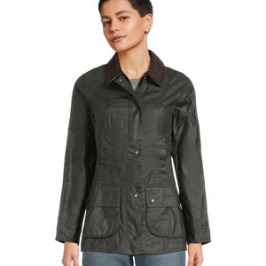 Barbour Beadnell Wax Jacket Women's 4 Sage Tartan Plaid Lined Cotton GBO3742