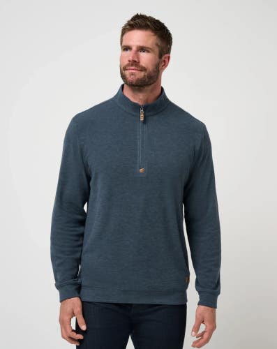 TravisMathew Cloud Sweater Men's XL Heather Navy Stretch Quarter Zip GBO3884