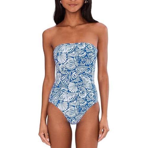 Seafolly Bandeau Swimsuit Women's 12 Sapphire C Shells Print One Piece GBO3707