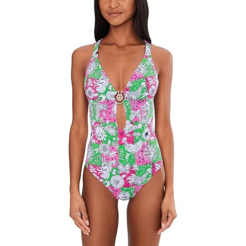 Lilly Pulitzer Ester Swimsuit Womens 6 Multi Lil Chicken Check One Piece GBO3851