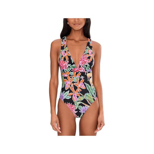Seafolly Hothouse Swimsuits Women 14 Black Floral V-Neck Beach One Piece GBO3693
