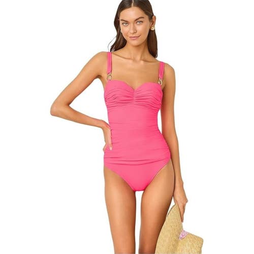 Lilly Pulitzer Solaria Swimsuit Women's 4 Pink Stretch Ruched One Piece GBO3793