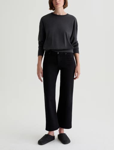 AG Saige Crop Jeans Women 30 Super Black Denim Stretch Mid-Rise Wide Leg GBO3685