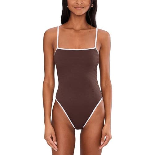 Seafolly Beach Bound Swimsuits Women's 4 Chocolate Square Neck One Piece GBO3717