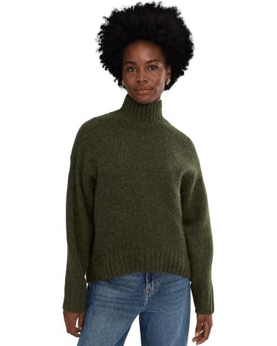 Madewell Sweaters Women Small Midnight Olive Wool Chunky Knit Turtleneck GBO3674