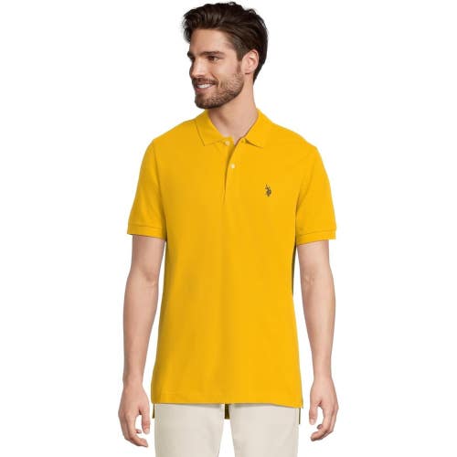 U.S. Polo Assn. Polo Shirt Men's Large Yellow Pique Short Sleeve Golf FROG813