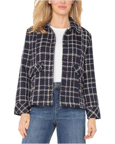 Liverpool Los Angeles Jacket Women's Large Black Plaid Button Front FROG856