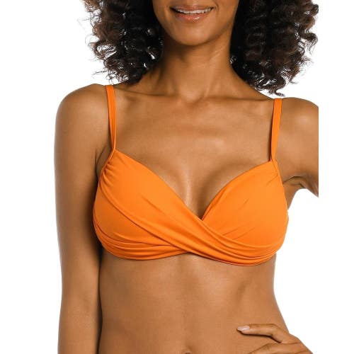 La Blanca Island Goddess Bikini Top Womens Tangerine Crisscross Swimwear FROG817